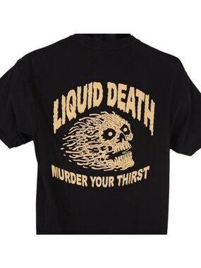 Liquid Death T Shirt Mens Size Large Black Murder Your Thirst Water Snack Tee